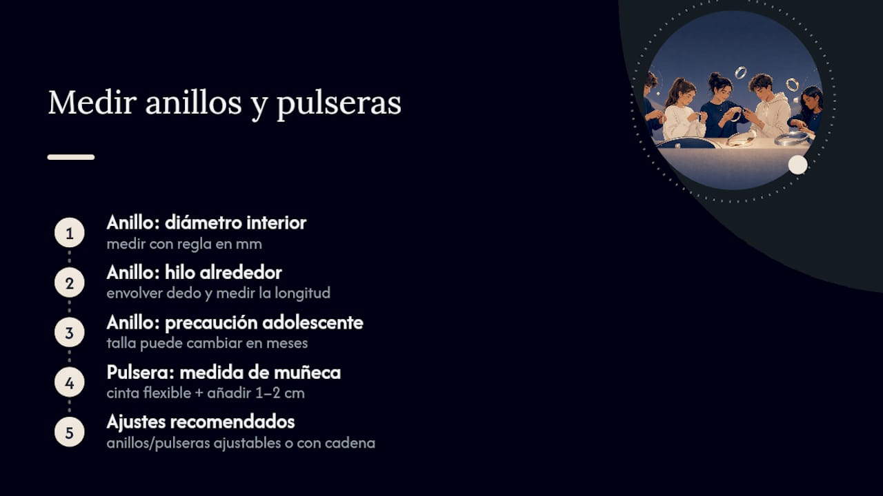 Diagrama con métodos para medir la talla de joyas juveniles