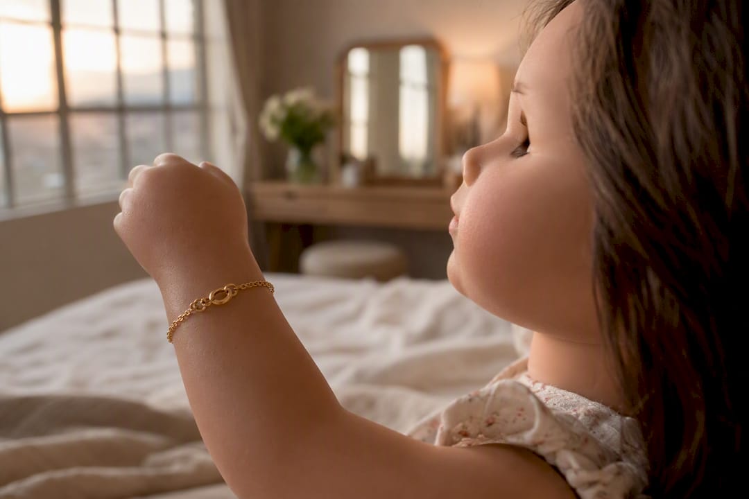 Pulsera de oro de 14k en la muñeca