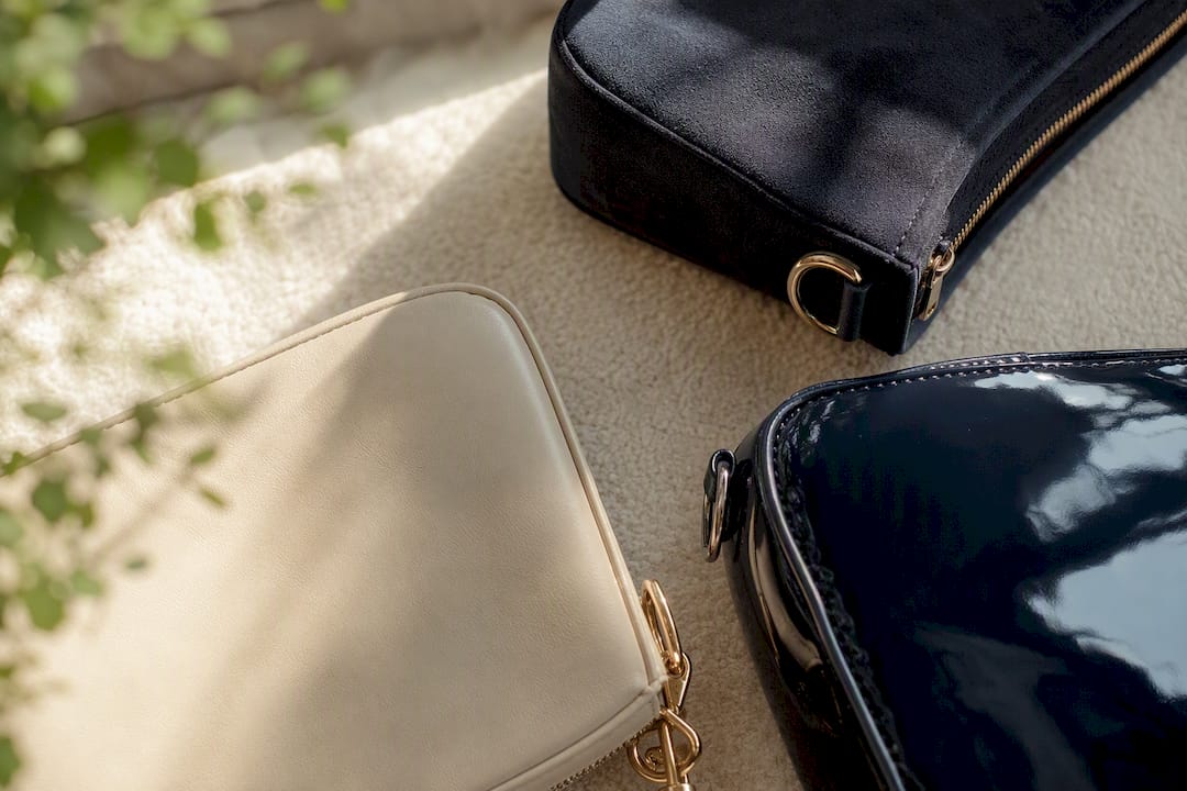 Close-up of bag materials with different finishes