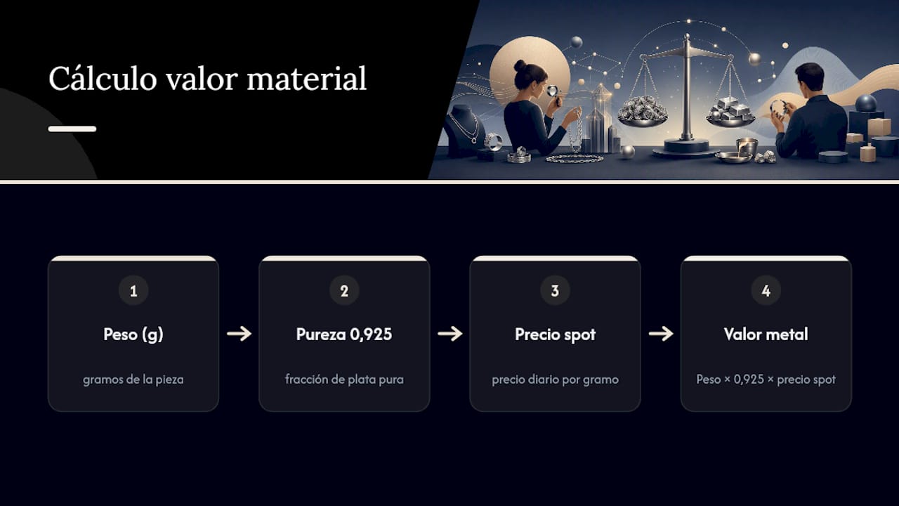 Fórmula para calcular el valor del material de plata 925