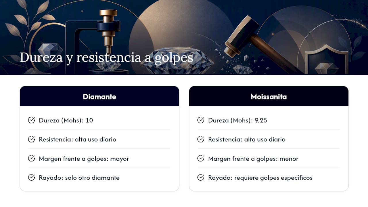Comparativa de dureza entre diamante y moissanita