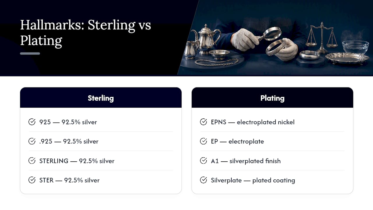 Sterling and plating hallmark terms compared