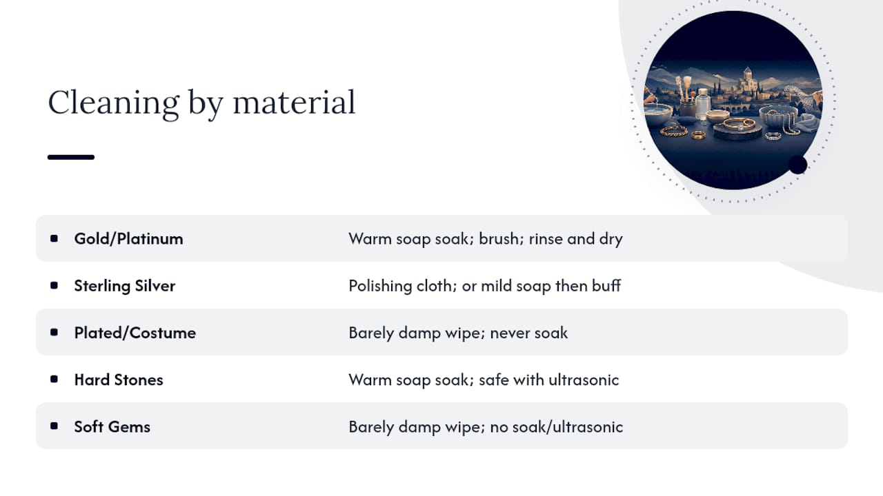 Jewelry cleaning methods by material and gemstone