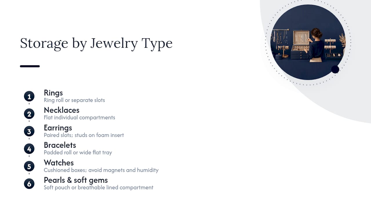Storage recommendations for six jewelry types
