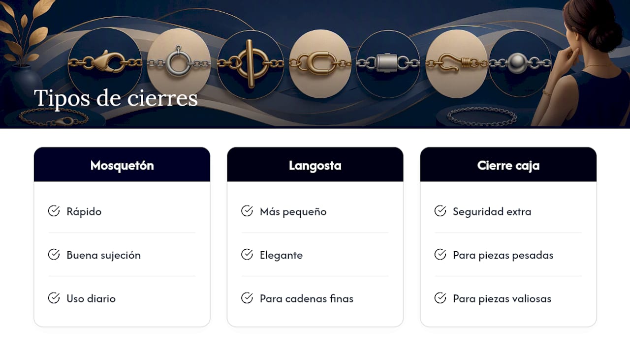 Comparativa de cierres para pulseras de cadena