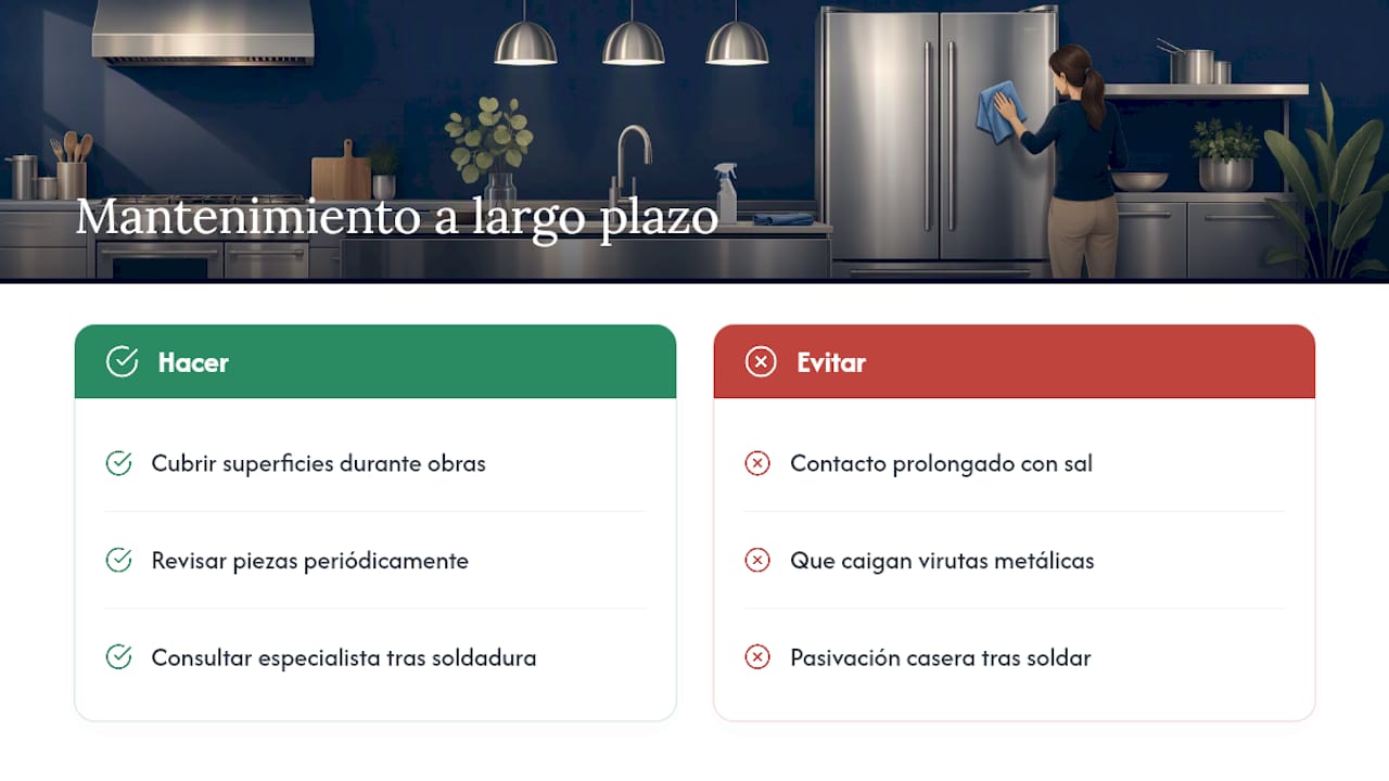 Mantenimiento a largo plazo del acero inoxidable en casa — overview diagram
