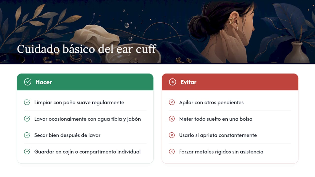 Cómo cuidar un ear cuff para que no pierda la forma — overview diagram