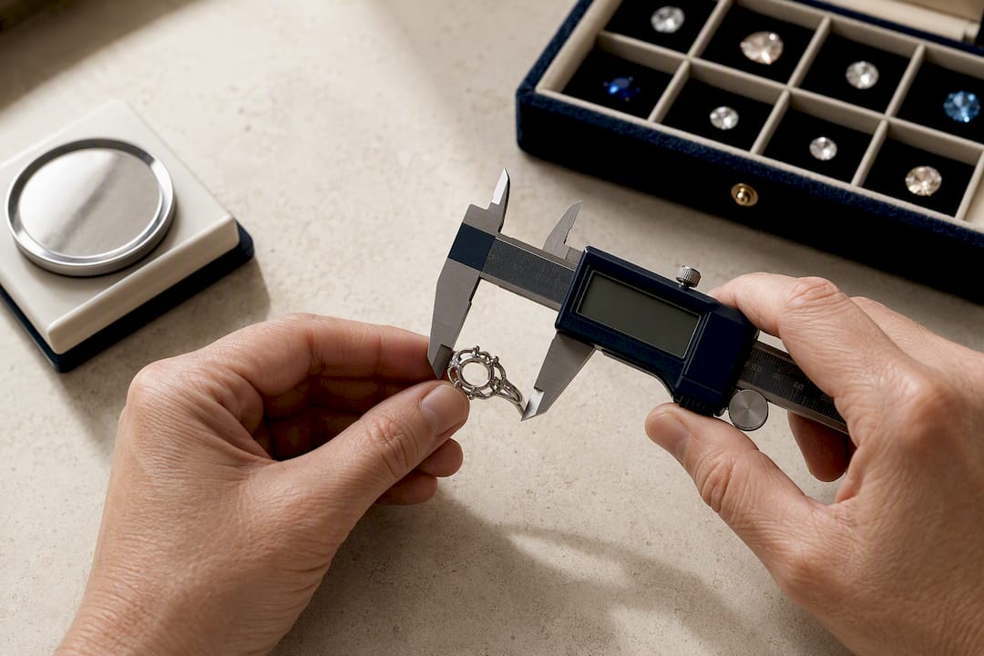 Appraiser measuring a jewelry setting