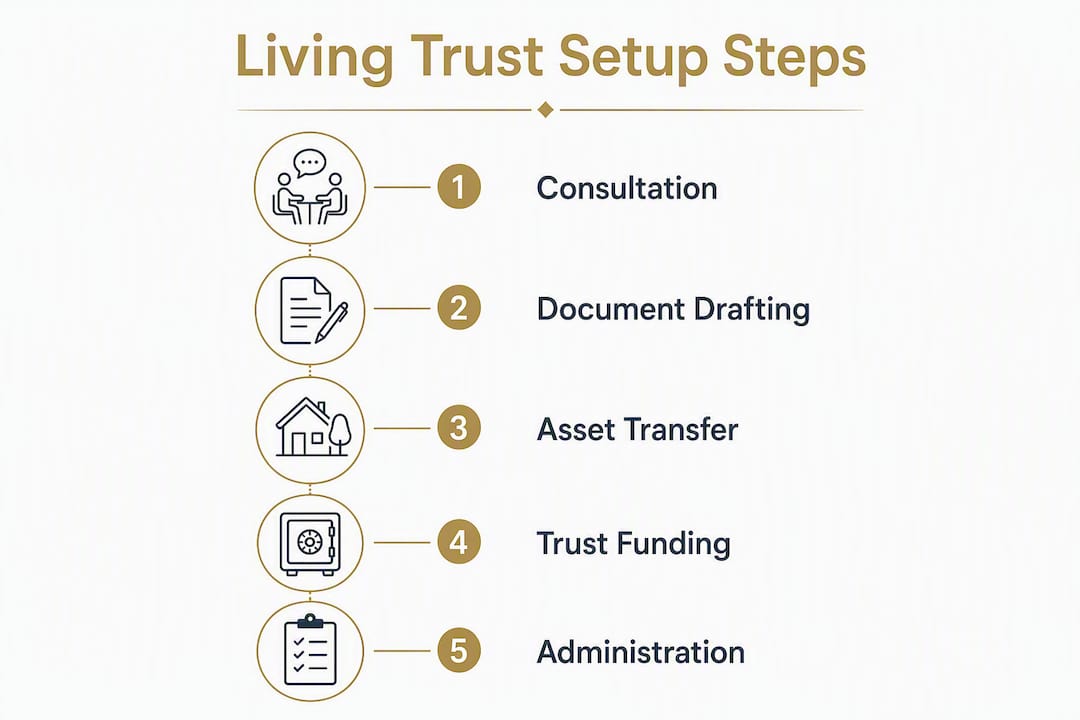 Infographic showing living trust setup steps