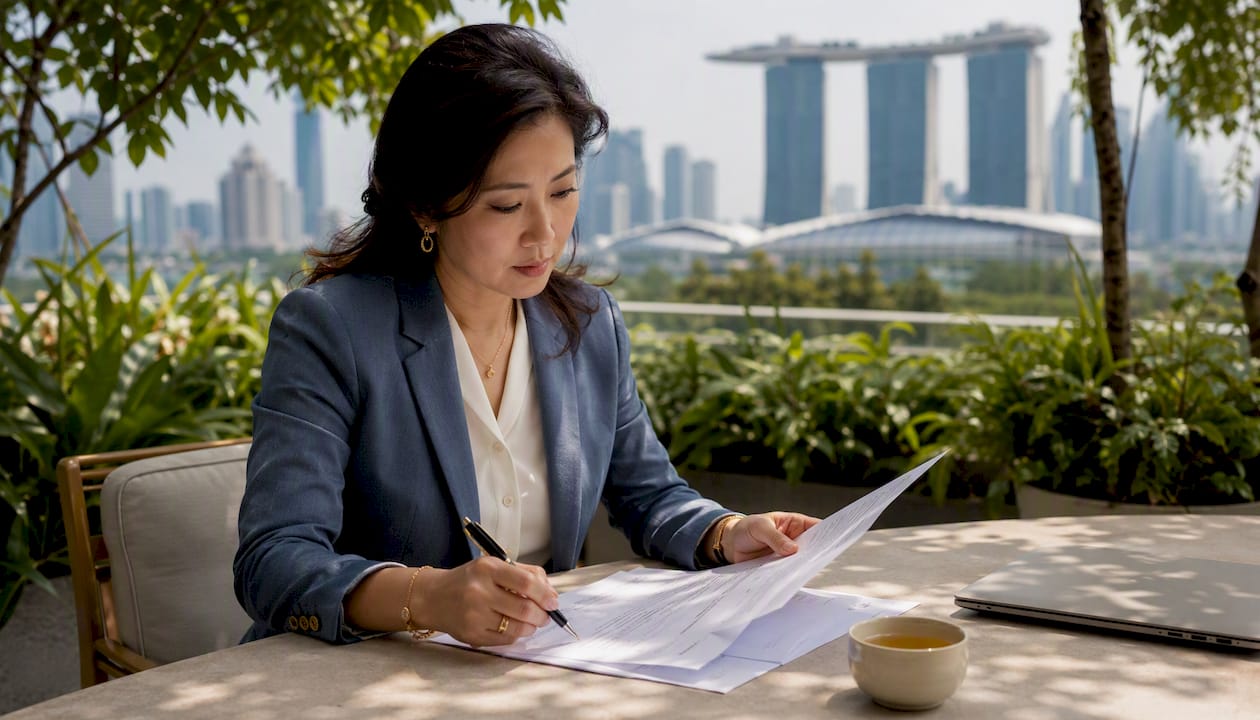 Professional reviewing trust company documents