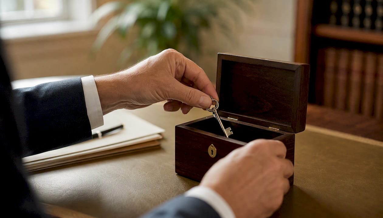 Hands securing key and legal box