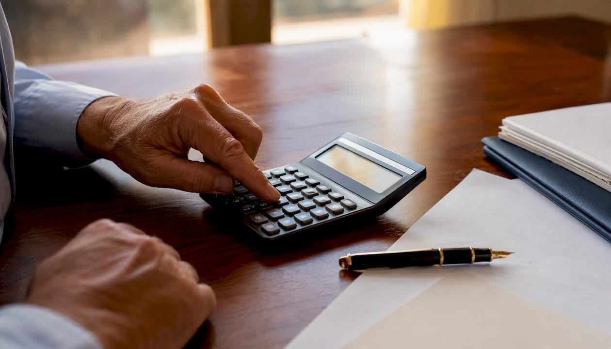 Hands calculating estate financials