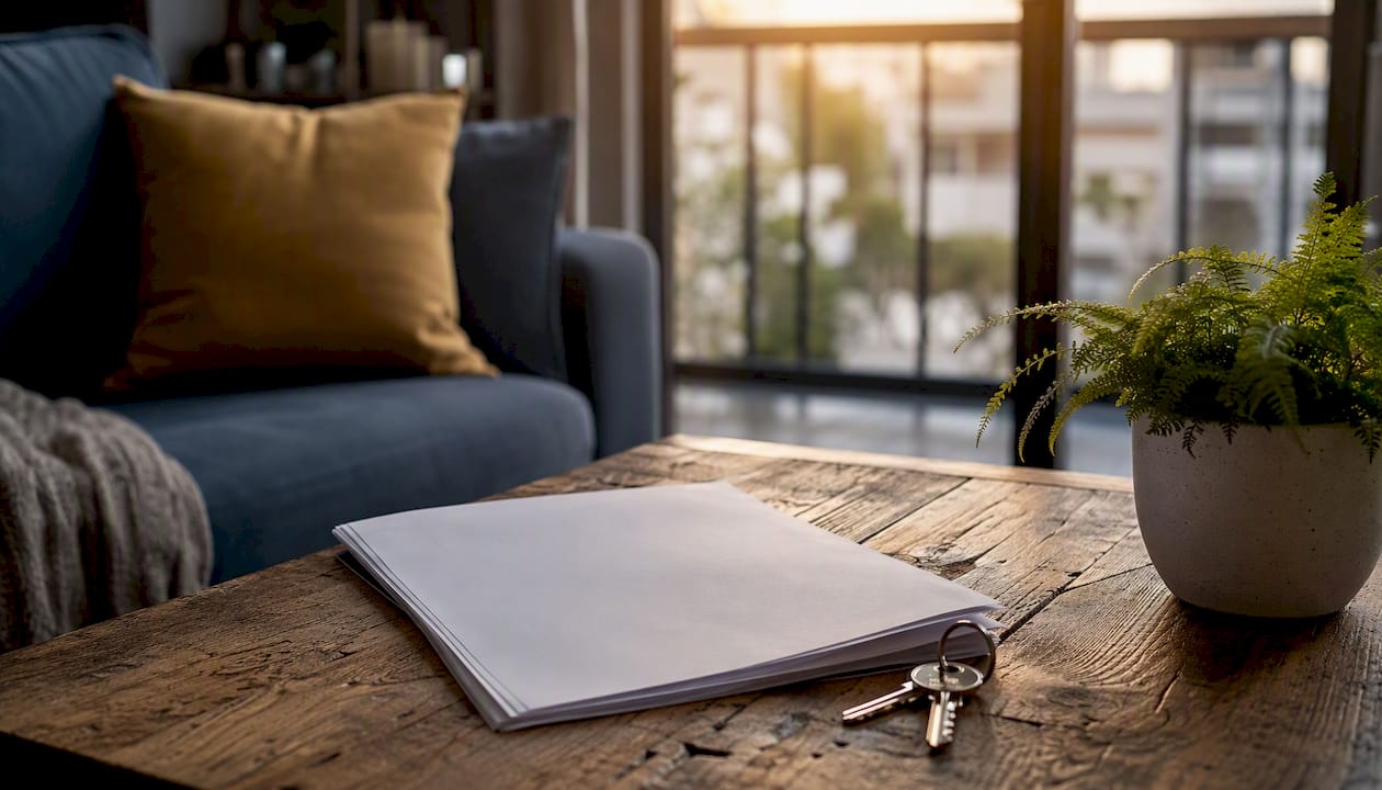 Blank HDB lease document and keys on table