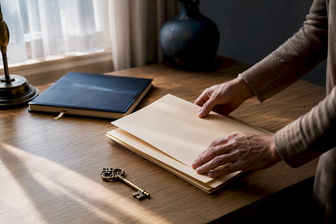 Executor arranging estate keys and folders