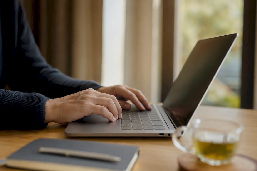 Hands typing at laptop keyboard access CPF dashboard