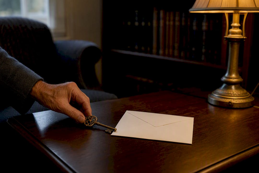 Hand placing key on estate documents
