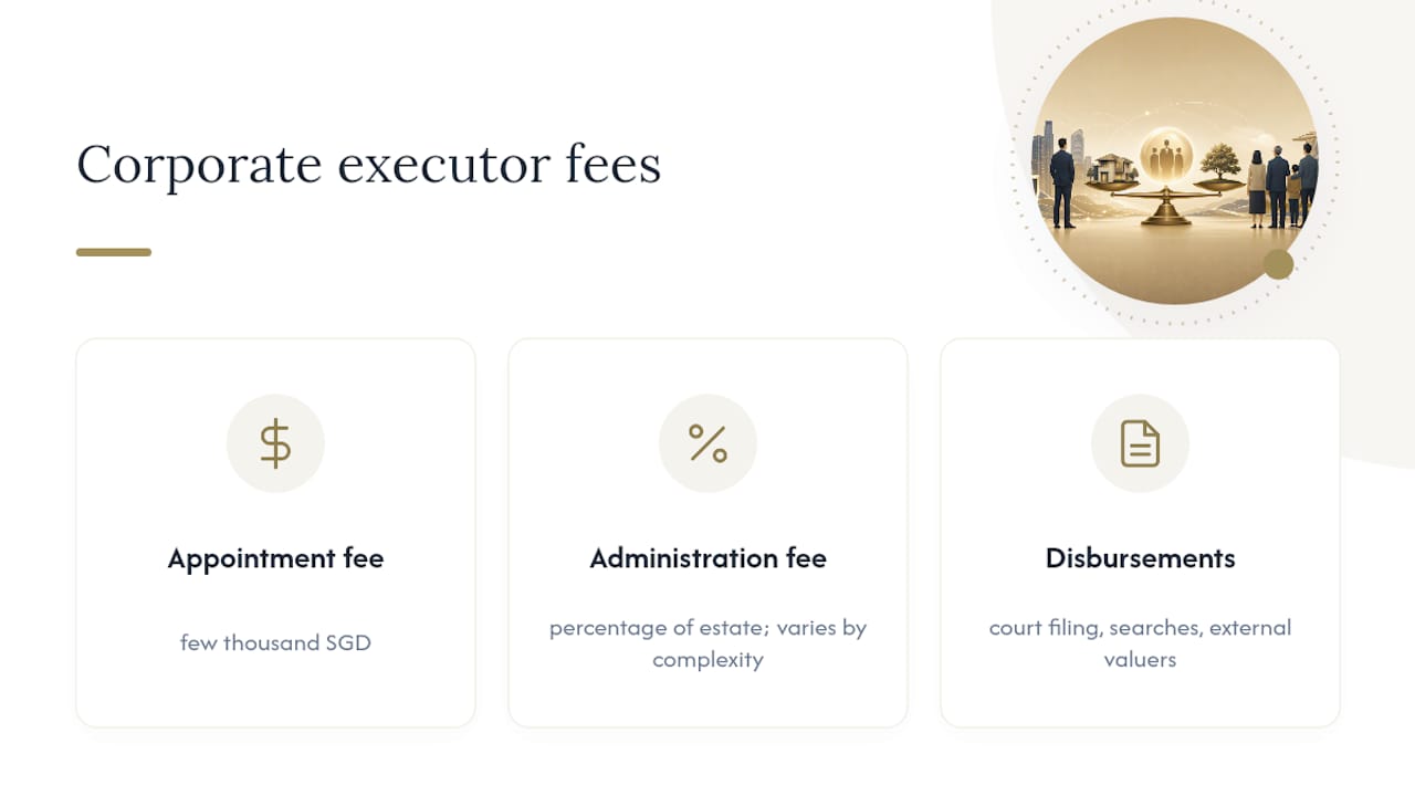 Diagram of corporate executor fee structure and disbursements