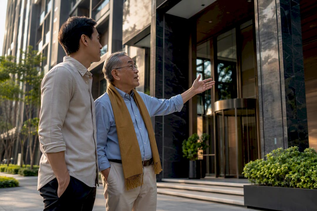 Family discussing a Singapore property transfer