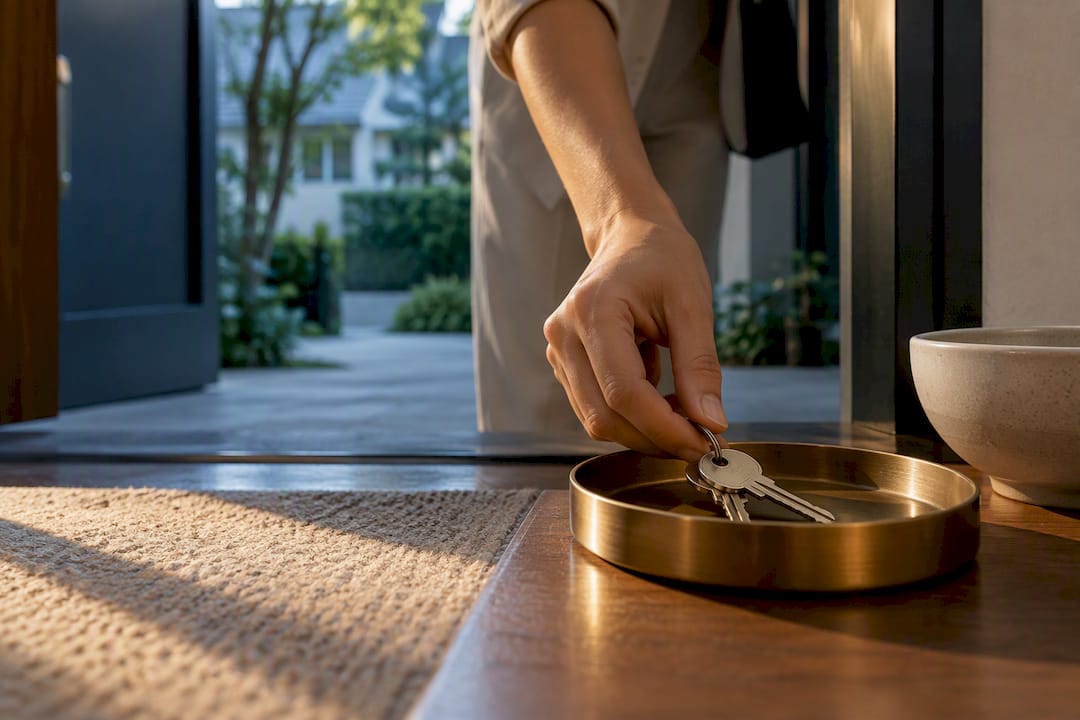 Keys being placed at inherited home entrance