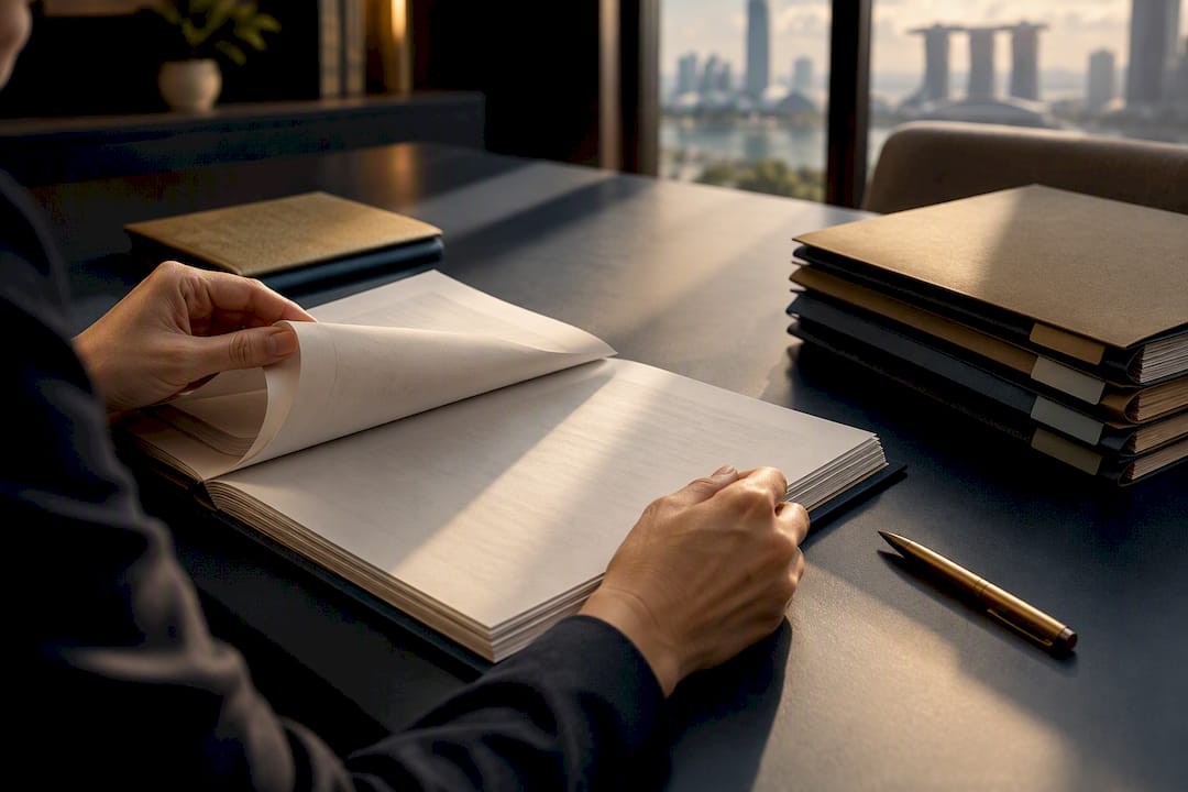 Hands reviewing a trust deed in a reading room