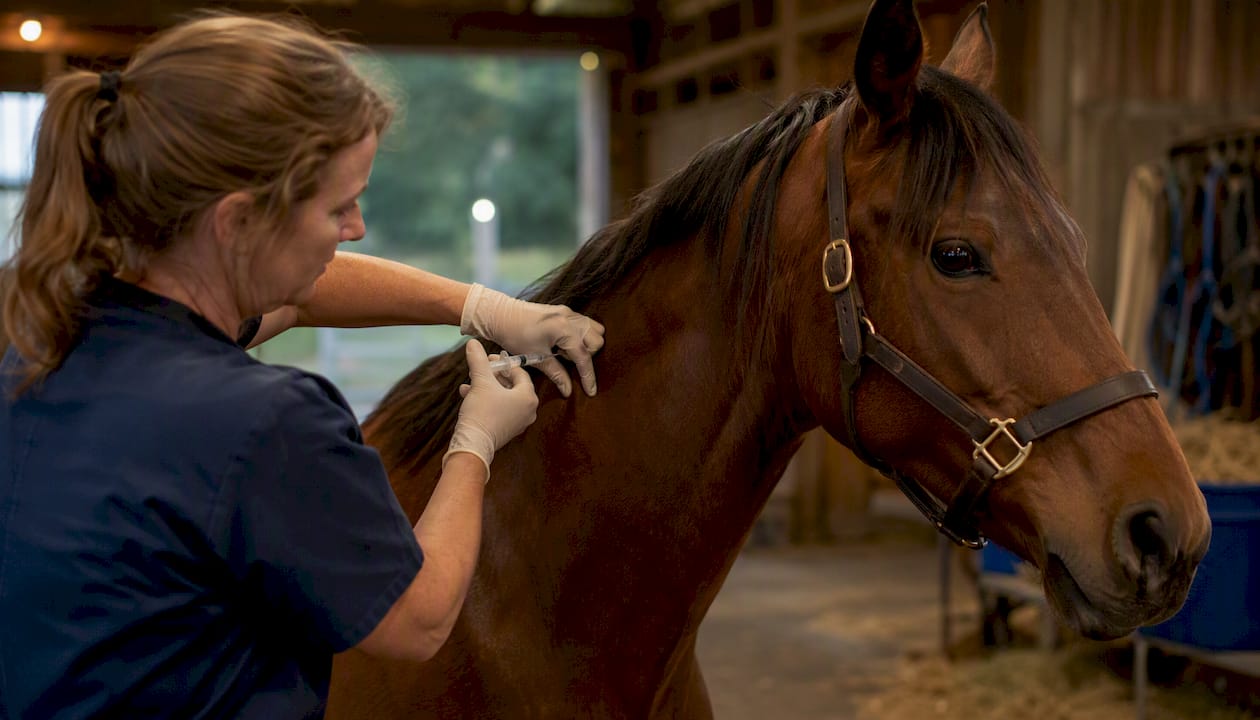 Vet injecting vaccine into broodmare