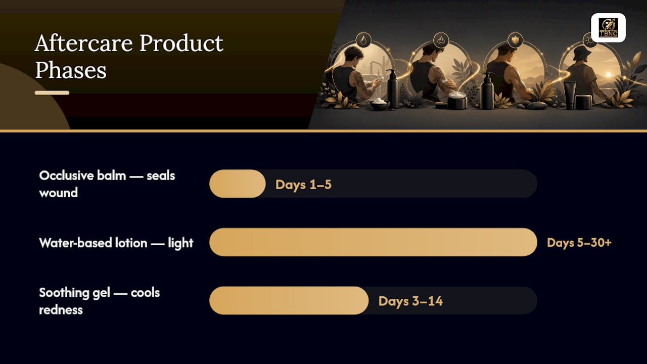 Diagram of tattoo aftercare products by healing phase