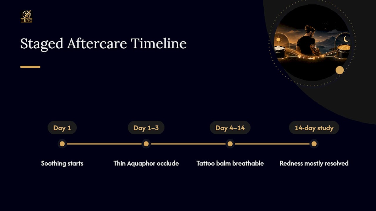 Diagram comparing Aquaphor and balm use over healing days