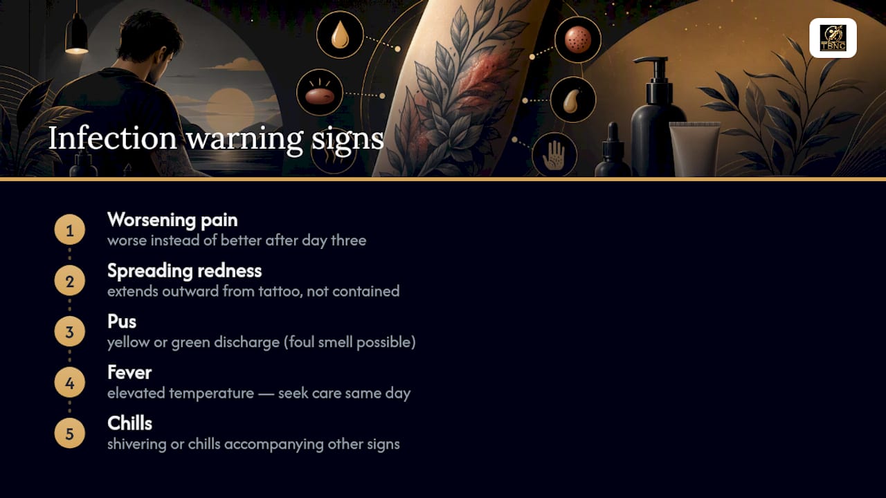 Tattoo infection warning signs infographic