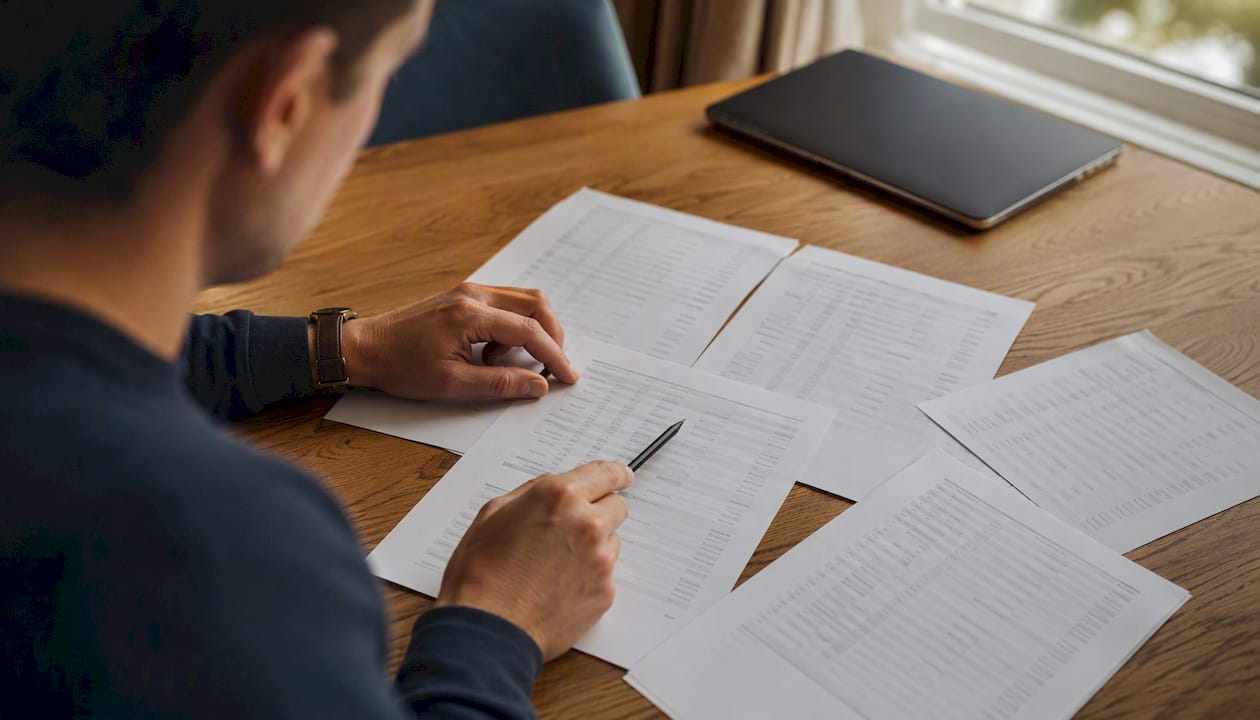 Hand pointing at bank statement credit patterns
