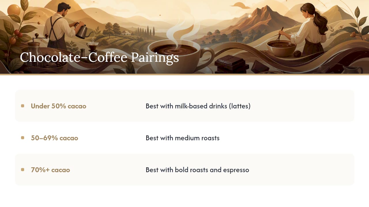 Diagram matching chocolate cacao percentage with coffee roast level