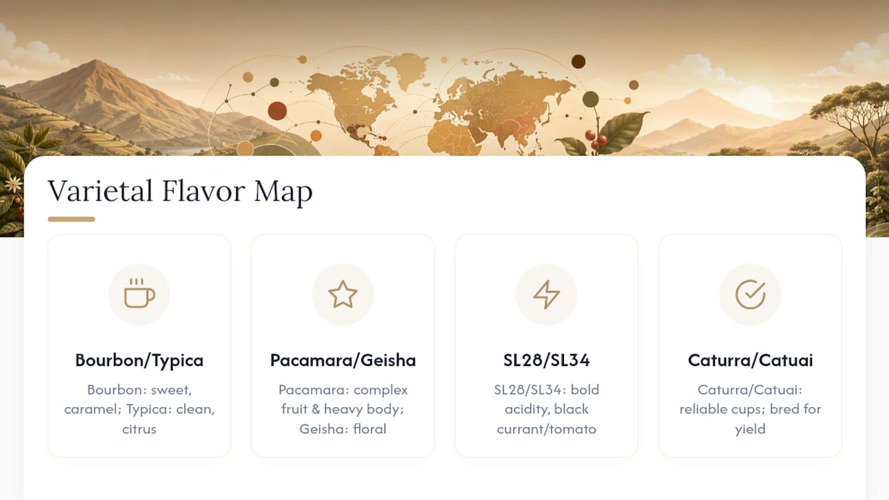 Diagram comparing flavor profiles of coffee varietals