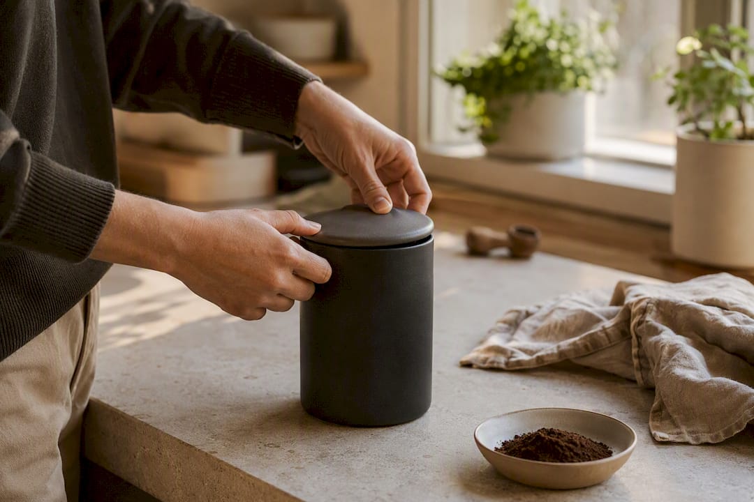 Hand sealing coffee storage container
