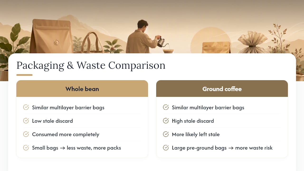 Environmental impact comparison of whole bean and ground coffee