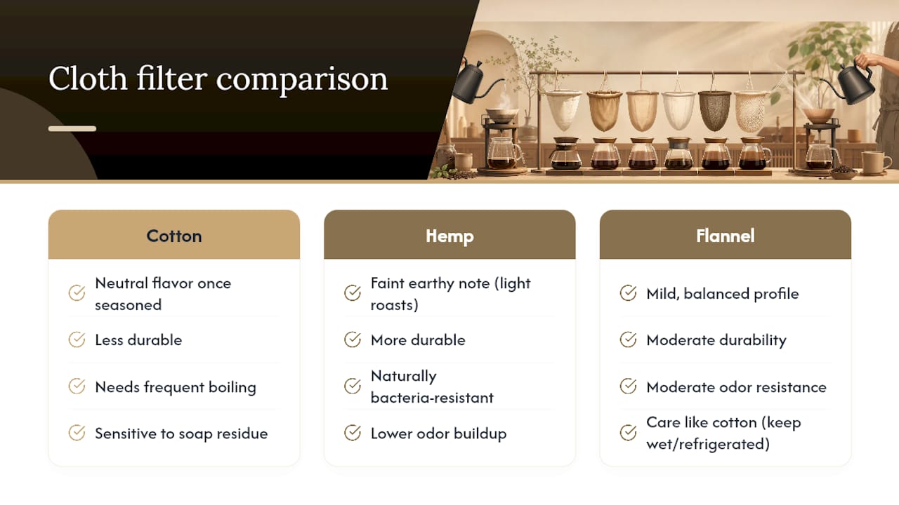Comparison of cotton hemp and flannel filters