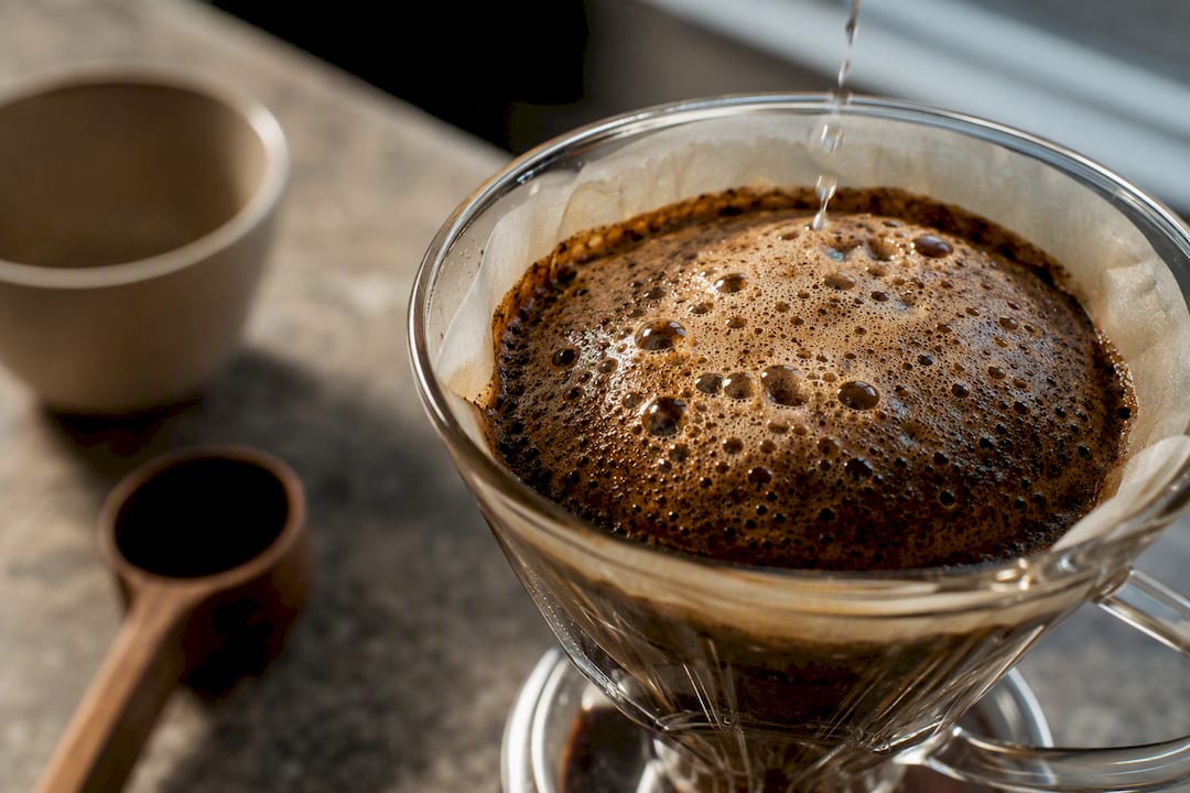 Coffee grounds swelling during bloom