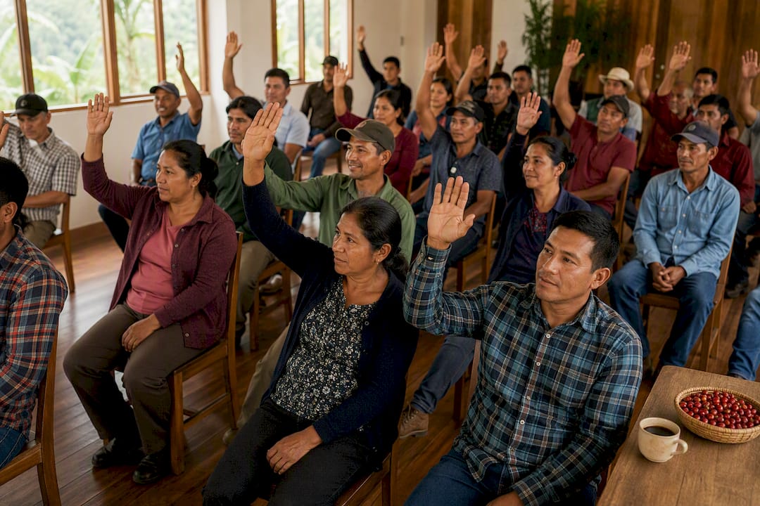 Coffee cooperative members voting together