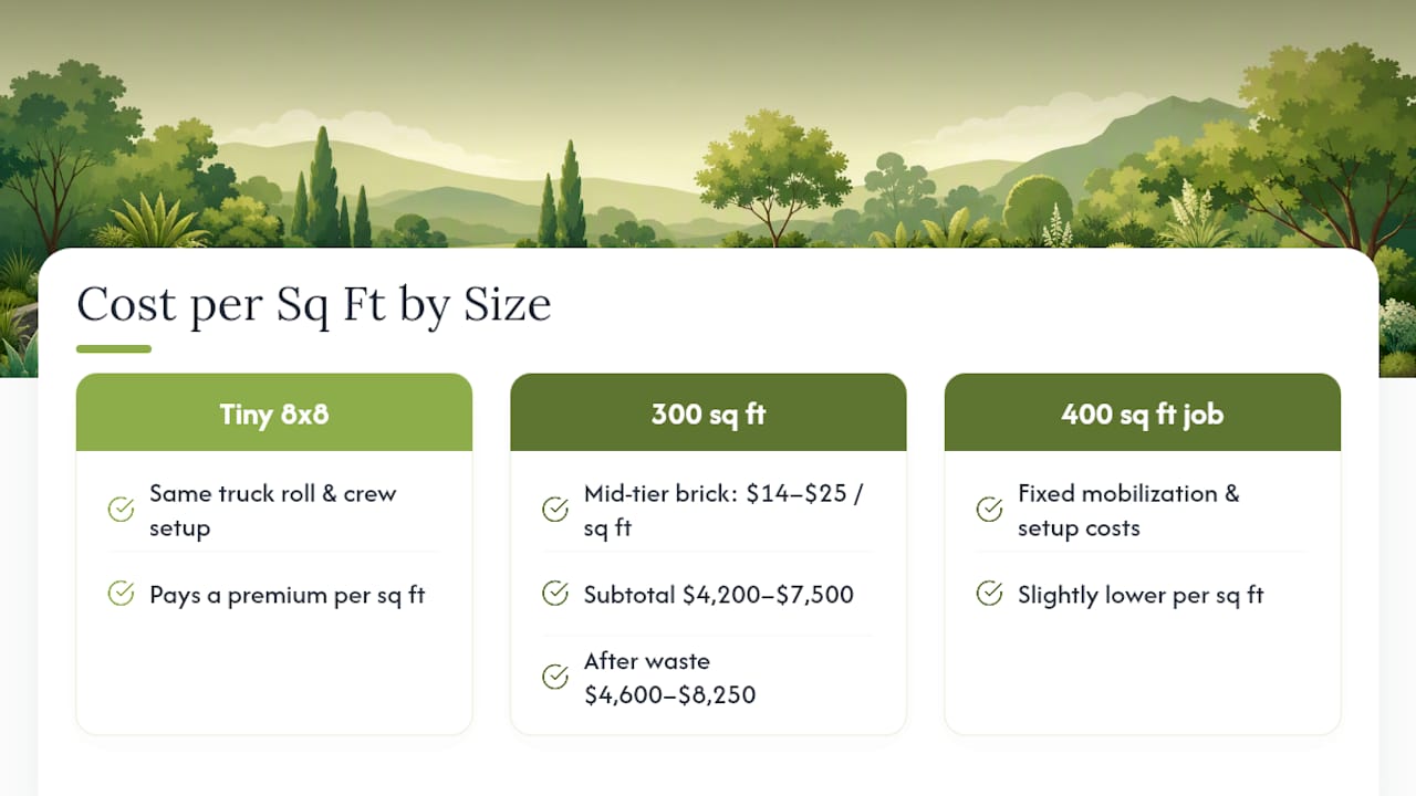 Cost comparison of paver patios by size