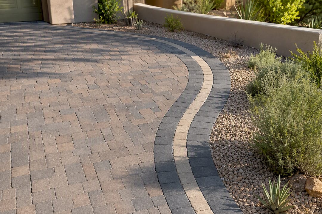 Double border rows reinforce curved driveway