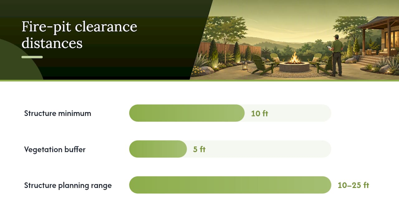 Fire pit structure and vegetation clearance distances