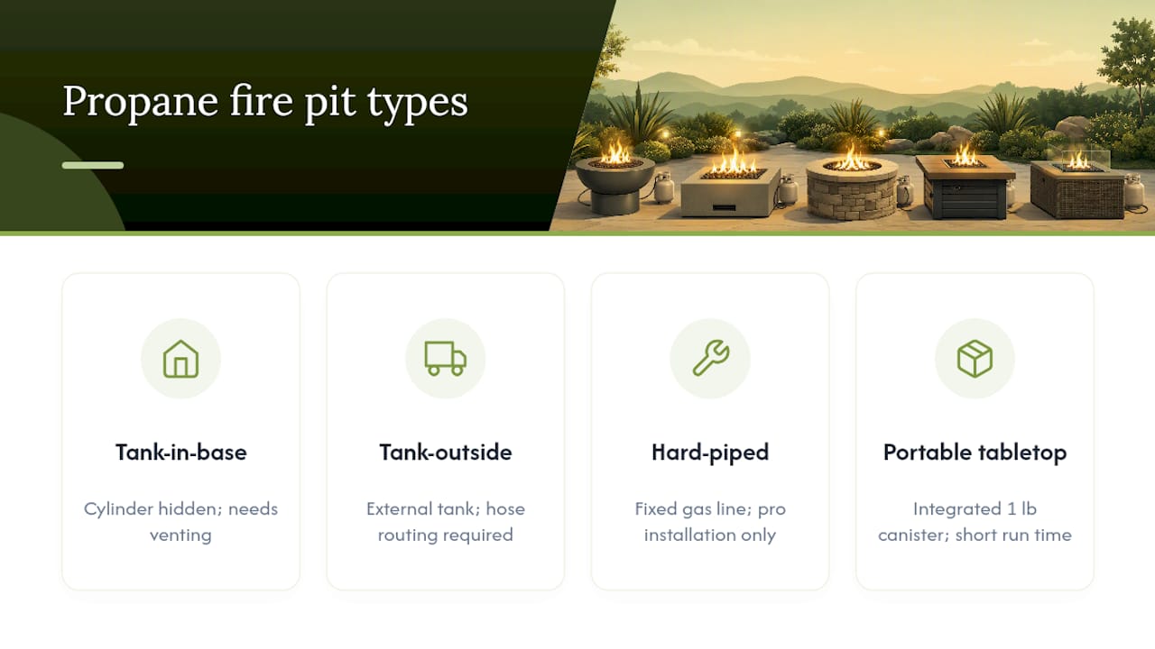 Four propane fire pit installation categories