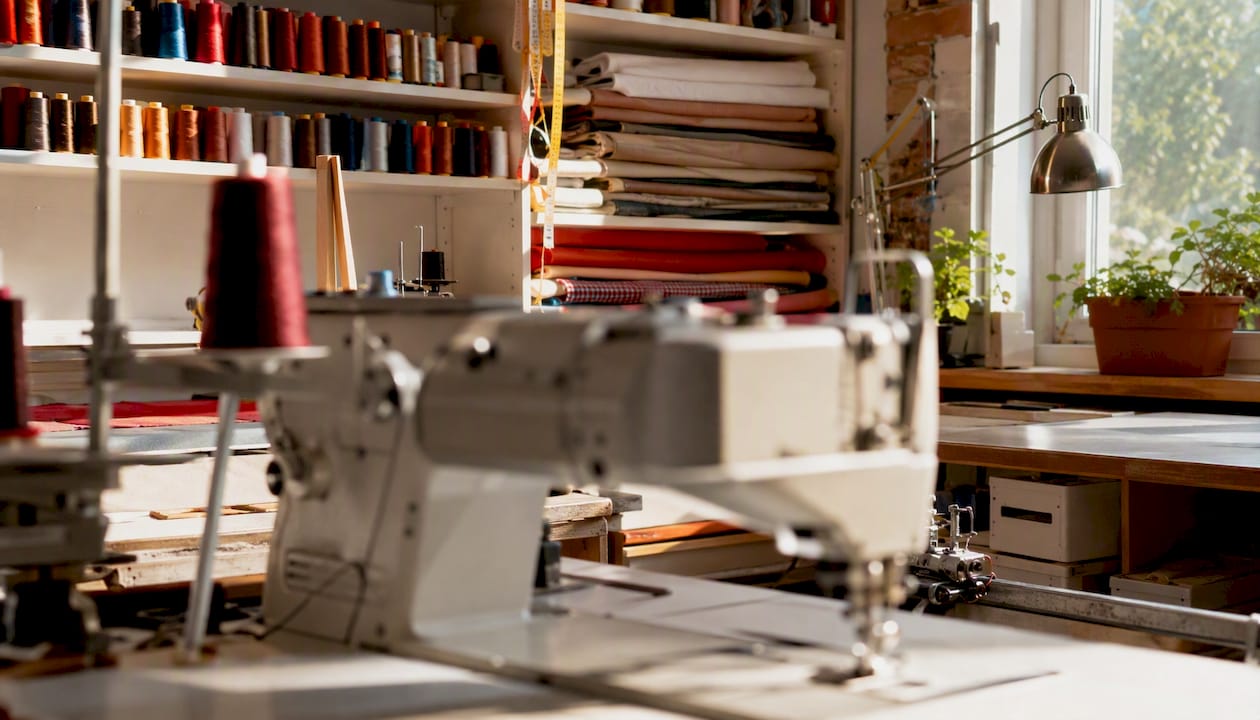 Industrial sewing machine in small business workshop