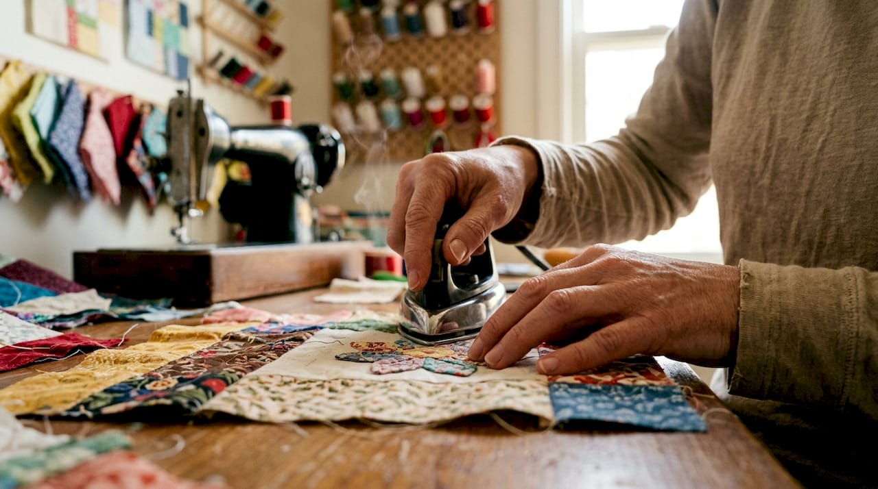 Quilter using mini iron on applique piece