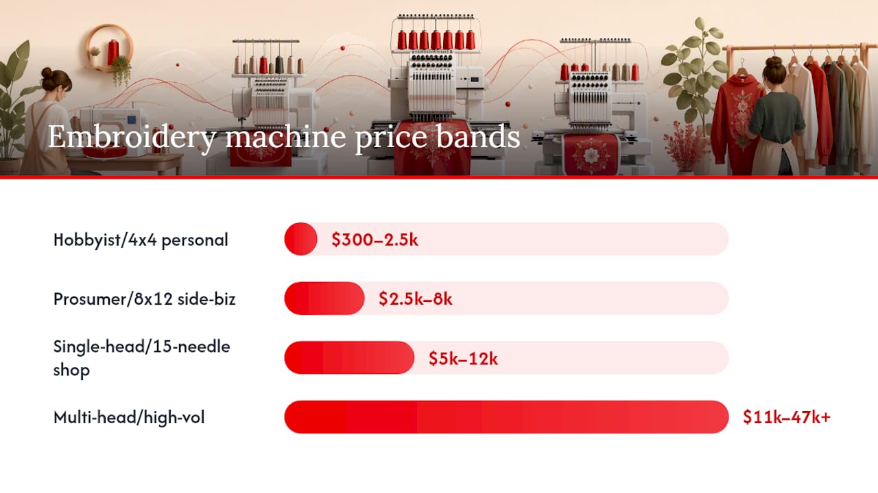 Comparison of embroidery machine price bands and features