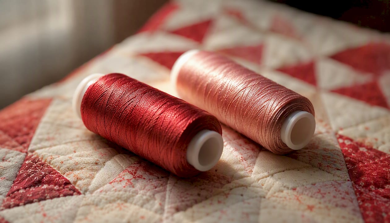 Macro comparison of polyester and rayon thread textures