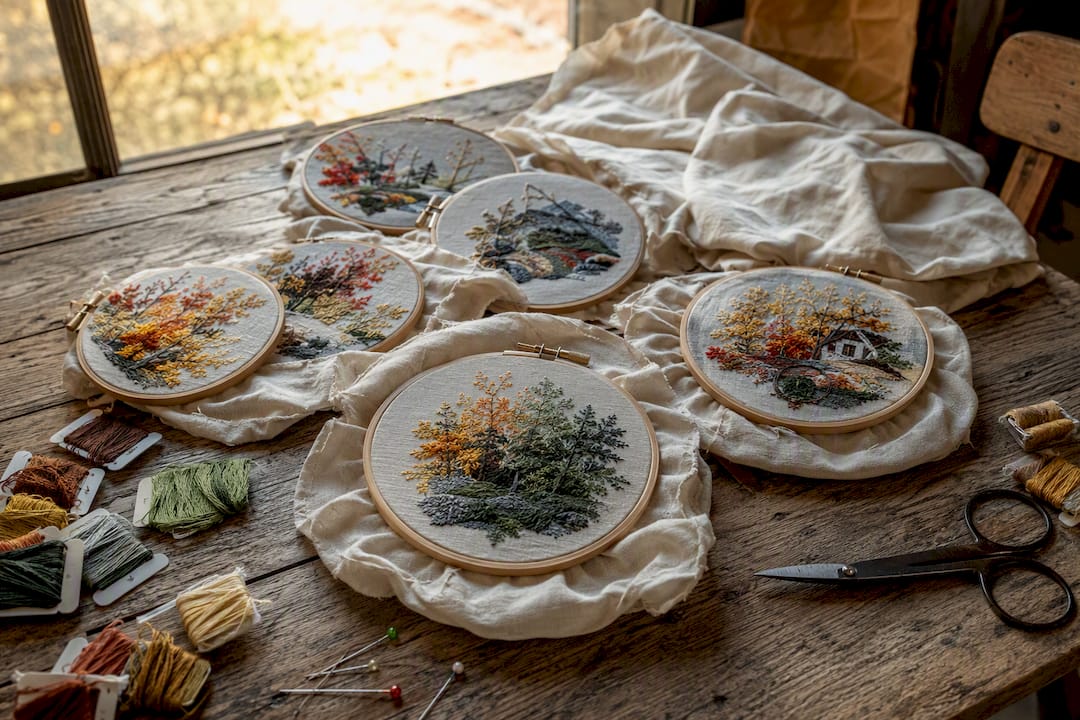 Fabric sections hooped separately for embroidery
