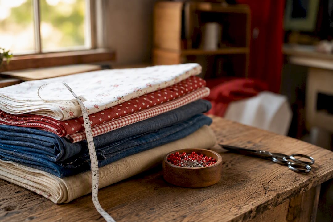 Stacked quilting fabrics showing weight differences