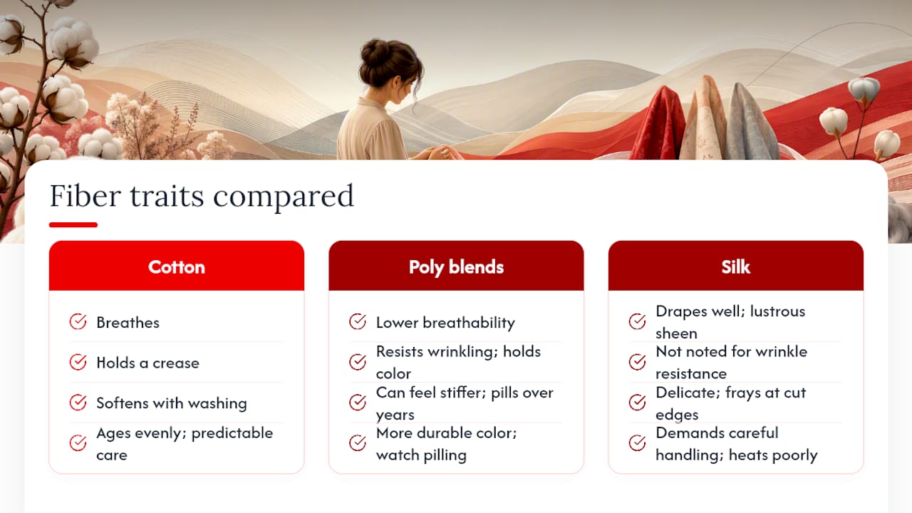 Diagram comparing quilting fabric fiber contents