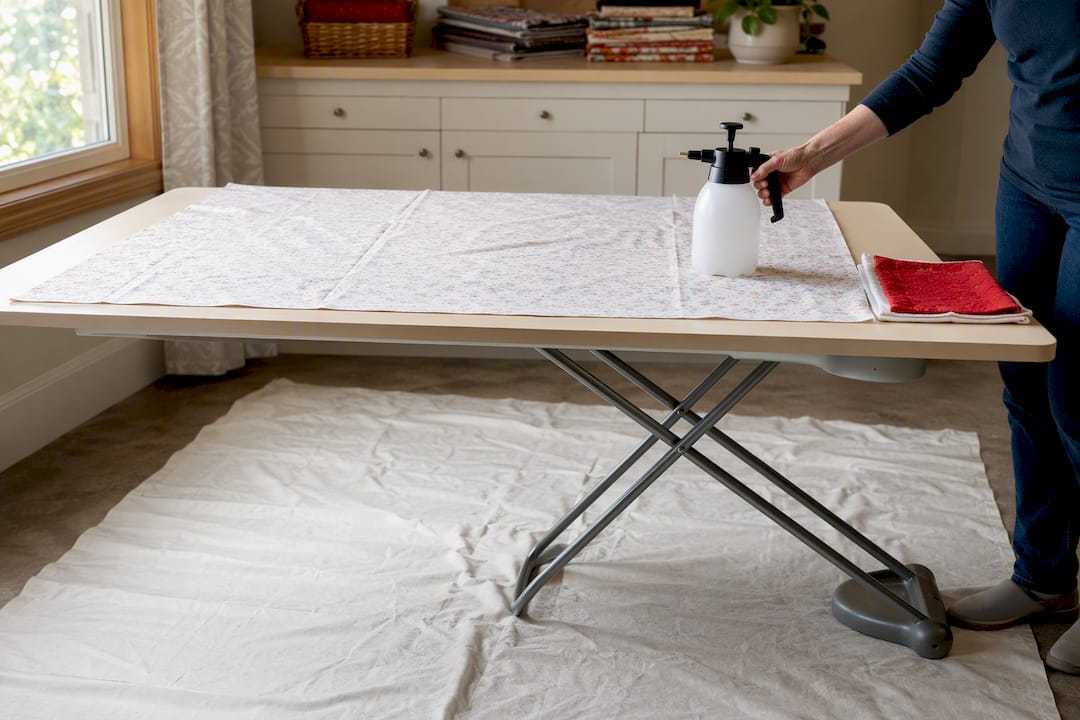 Large board and sprayer set up for quilting