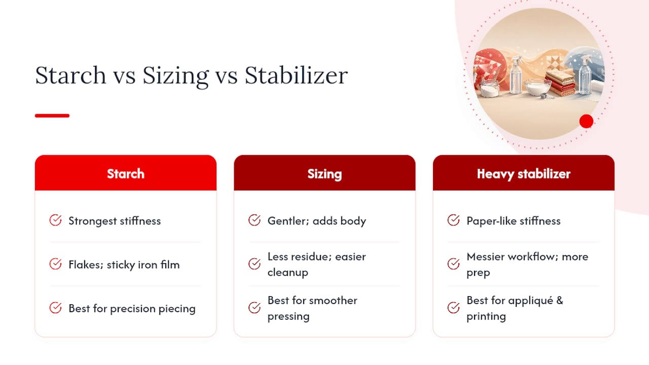 Comparison of starch sizing and stabilizer uses
