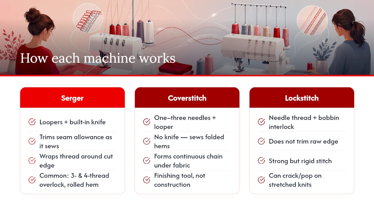Comparison of three sewing stitch systems